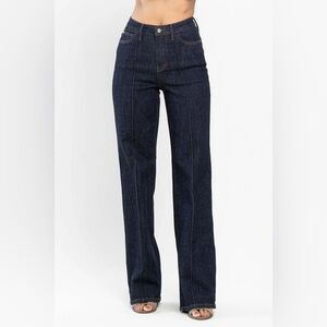 Judy Blue Dark Wash High Rise Front Seam Wide Leg Jeans Dart details. SZ 3/26